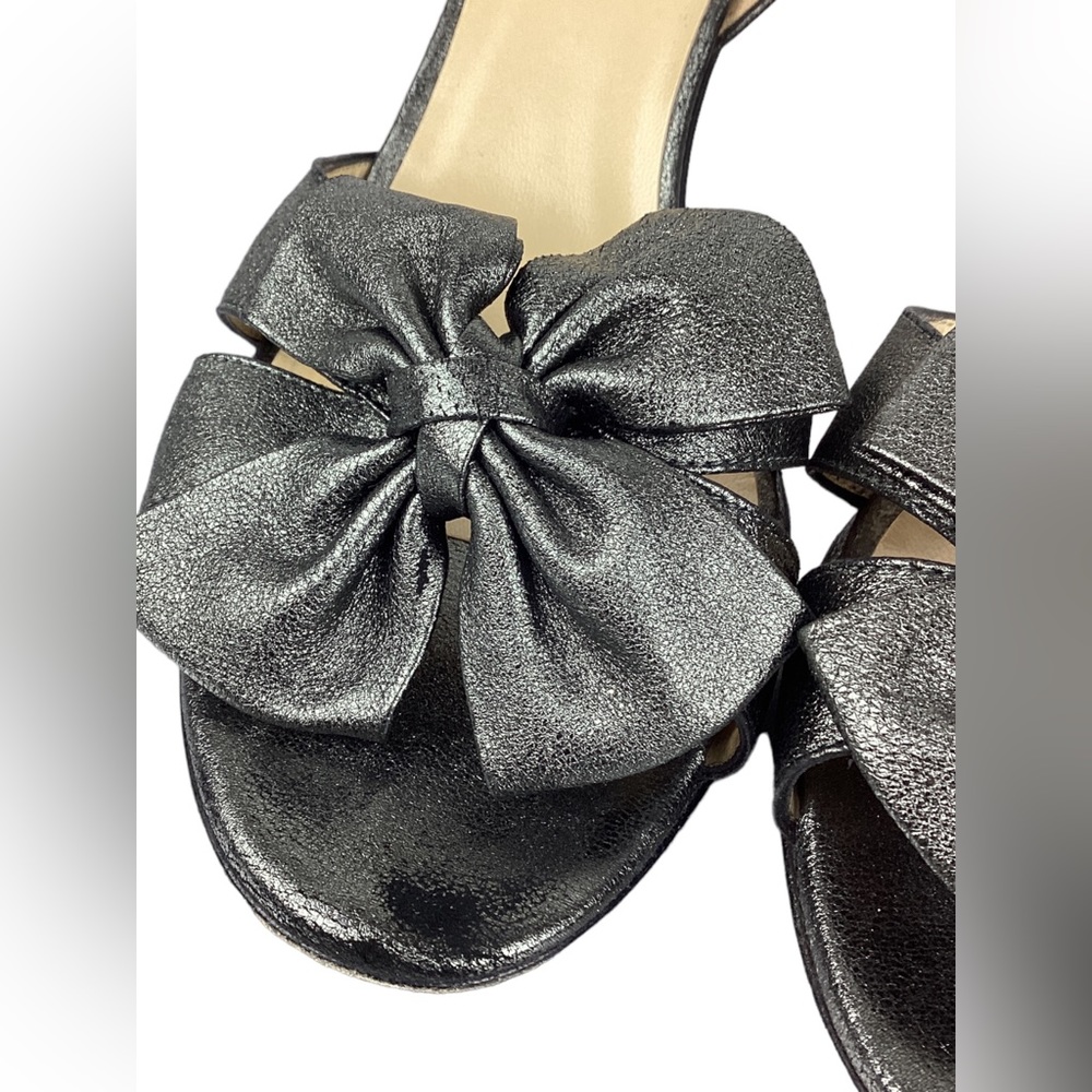 Kate Spade Marlena Pewter Leather Bow Slingback Heels - Picture 2 of 8